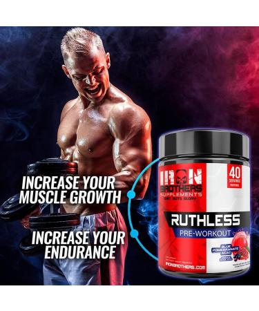 Iron Brothers Supplements Ruthless Pre workout Powder for Women & Men | Creatine-Free Nitric Oxide Booster | Energy & Focus | Workout Supplement Bulk Pre-Workout | 40 Servings (Pomegranate Acai) - Buy Online on GoSupps.com