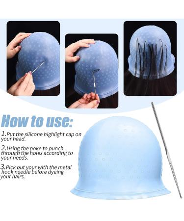 3 Pieces Reusable Silicone Hair Staining Cap for Hair Coloring - Multicolor Dye Cap with Metal Hook - Salon Quality Hairdressing Tools (Blue/White/Purple) - Buy Online on GoSupps.com
