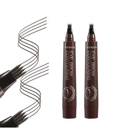 Boobeen 2Pcs Microblading Eyebrow Pencil - Waterproof Eyebrow Pen with a Micro-Fork Tip Applicator - Creates Natural Looking Brows Effortlessly Deep Brown*2