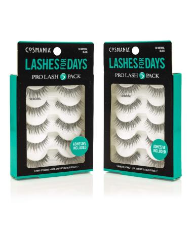 Cosmania Lashes for Days False Eyelashes (So Natural) - Easy to Apply, Natural Looking | Noticeably Fuller Looking Lashes | Adhesive Included | Cruelty Free (5 Pack/2 Pair - Black) - Buy Online on GoSupps.com