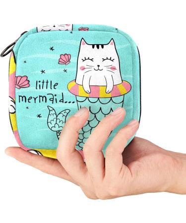 Shop Cute Menstruation Pad Bags with Zipper - Stylish Napkin & Tampon Collecting Bags for Women & Girls (Cat Mermaid Mussel Patterns) - Buy Online on GoSupps.com