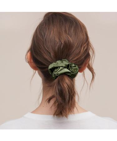 LILYSILK Silk Hair Scrunchies for Frizz Prevention 100% Mulberry Silk Hair Ties for Breakage Prevention Elastic ponytail Holders(Dark Olive+Ivory) - Buy Online on GoSupps.com