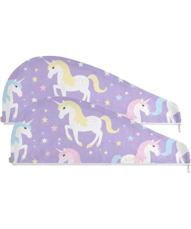 Unicorn Purple Hair Towel 2 Pack | Super Absorbent Quick Drying Hair Turbans for Women & Girls - Buy Online on GoSupps.com