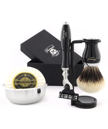 Professional razor with 5 razor blades gift set with badger hair brush shaving soap and shaving bowl