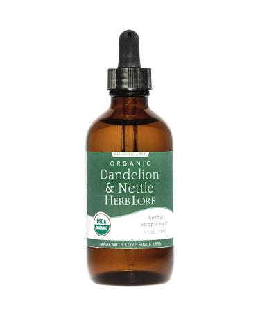 Herb Lore Organic Dandelion & Nettle Tincture - Liquid Dandelion Leaf & Stinging Nettle Leaf Extract Drops (4 fl oz) 4 Fl Oz (Pack of 1)