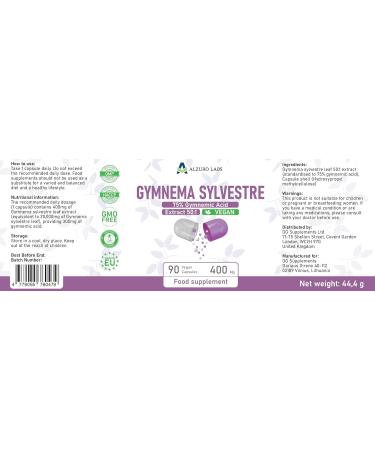 DG Supplements Gymnema Sylvestre 20000mg 501 Extract 400mg 75 Gymnemic Acid 90 Vegan Capsules High Strength Healthy Blood Sugar Levels Independently Tested GMP Certified - Buy Online on GoSupps.com