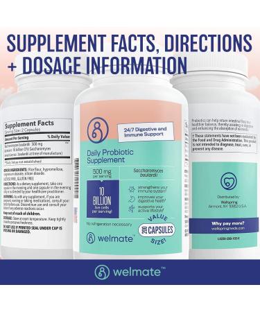 WELMATE Saccharomyces Boulardii | Daily Probiotic Supplement | 10 Billion CFU | Immune Support | Digestive Health | Vegan | Organic | Gluten Free | Non GMO | Men & Women | 200 Veggie Capsules - Buy Online on GoSupps.com