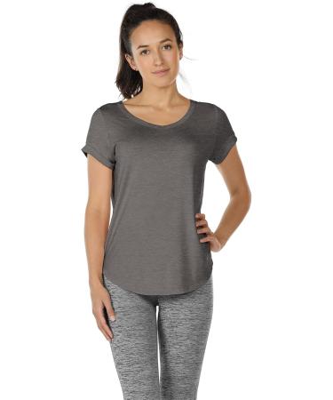 icyzone Women's Backless Yoga T-Shirt | Short Sleeve Casual V-Neck Leisure Tops | M Black/Dark Grey | International Shipping - Buy Online on GoSupps.com