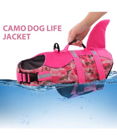 Cit toile Life Jacket for Dogs | Shark Design Lightweight & Safe Swimming Vest | Reflective Handle Pink Camouflage XL for Small Medium & Large Dogs - Buy Online on GoSupps.com