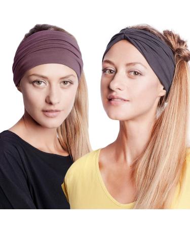 BLOM Original Boho 2-Pack Headbands for Women - Non Slip Knotted Headband - Women Hair Band Made in Bali - 6 Wide Multistyle Elastic Head Wrap Perfect for Running Yoga Travel Workouts & Fashion.