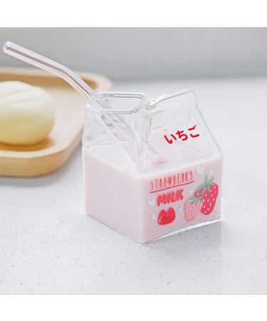 Kawaii Glass Milk Carton Cup - Cute Strawberry Milk Pitcher - Mini Creamer Container - 12 Oz - Microwavable - 1Pcs - Buy Online on GoSupps.com