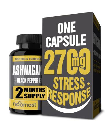 Organic Ashwagandha Capsules 2700mg Pure Ashwaganda w/ Black Pepper Promote Anti Stress Relief Natural Mood Support & Focus Support as Natural Energy Supplements for Women & Men - 2 Months Supply (With a box)