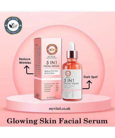 5in1 facial serum antiaging facial serum with vitamin C hyaluronic acid vitamin E brightening serum for dark spots even skin tone eye area fine lines and wrinkles 30 ml - Buy Online on GoSupps.com