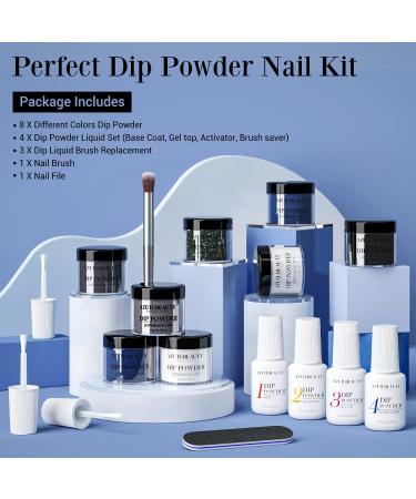 AZUREBEAUTY Blue Black Dip Powder Nail Kit Starter - 8 Colors Acrylic Dipping System with Essential Liquids for French Art Manicure - DIY Salon Quality - Buy Online on GoSupps.com