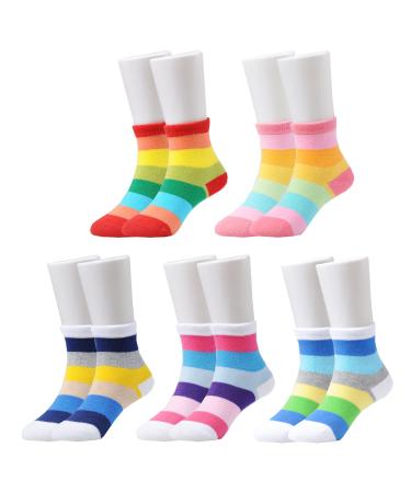 EPEIUS Kids Girls' 5 Pack Seamless Rainbow Stripes Crew Socks Medium Assorted