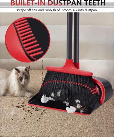 Broom and Dustpan Set - Upgrade 52 Long Handle Broom with Stand Up Dustpan Combo for Home, Office, Kitchen - Red - Buy Online on GoSupps.com