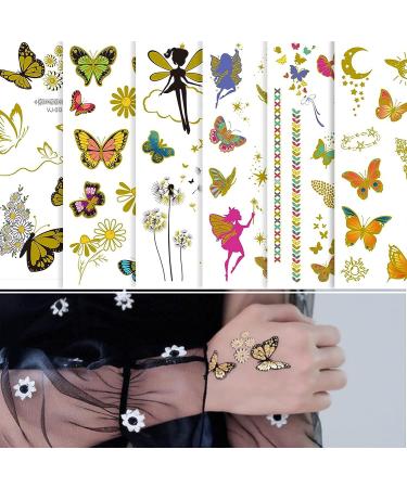 Firot Metallic Temporary Tattoos - Glitter Butterfly Watercolor Fairies Stars Stickers - 6 Sheets (Golden) - Body Art for Kids, Teens & Adults - Buy Online on GoSupps.com