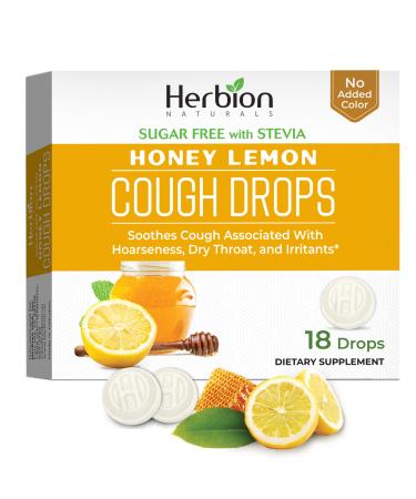 Herbion Naturals Sugar-Free Cough Drops with Natural Honey Lemon Flavor 18 Drops Oral Anesthetic - Relieves Cough Throat and Bronchial Irritation Soothes Sore Mouth For Adults and Children 2yo+ 18 Count (Pack of 1)
