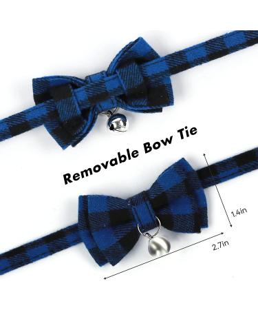 BuntyJoy Plaid Breakaway Cat Collar with Bow Tie & Bell - Pack of 2 Blue & Black | Safety Kitten Collars for Boy & Girl Cats - Buy Online on GoSupps.com