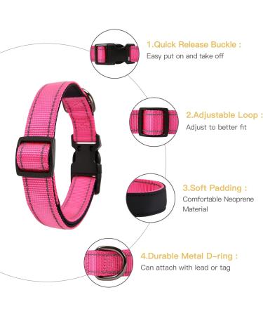 Heele Dog Collar - Soft Padded Neoprene Adjustable Reflective Collar for Small & Medium Dogs - Pink (40-66 cm) - Perfect for Training & Comfort - Buy Online on GoSupps.com
