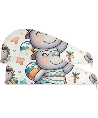 Cute Hippo Hair Towel 2 Pack - Super Absorbent Quick Dry Beach Towel for Women & Girls - Stylish Hair Turbans with Button Twisty Wrap - Buy Online on GoSupps.com