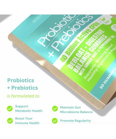 5X Strength - 40 Billion CFU Probiotic Gummies for Women & Men | Prebiotics Ginger & Peppermint | Reduce Bloating Support Digestion & Gut Health | Vegan Non-GMO Naturally Flavored 90 Gummies - Buy Online on GoSupps.com