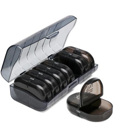XL Weekly Pill Organizer Box 2 Times a Day Pill Box 7 Day with One-Side Large Opening Design for Easy Filling Black Privacy Protection AM PM Pill Case for Supplements/Medication/Vitamins/Fish Oils