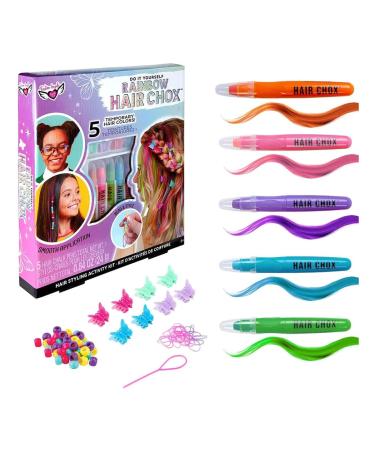 Fashion Angels Do it Yourself Rainbow Hair Styling Activity Kit - 5 Temporary Hair Chalk Pens, 8 Butterfly Clips, 24 Beads, 20 Hair Ties - Fun Hair Color, Easily Washes Out - Ages 8 and Up