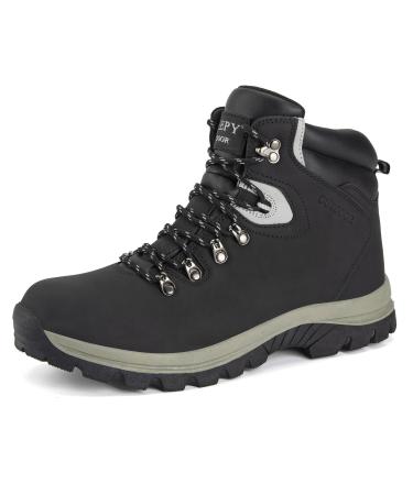 ZASEPY Men's Hiking Boots Waterproof Non-slip Lightweight Outdoor Mid Top Ankle Boot for Men Hiker Work All Weather Comfort 8 Black