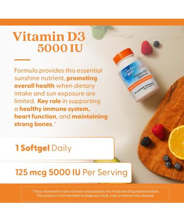 Doctors Best Vitamin D3 5000 IU Supports Heart Bones & Immunity Non-GMO Gluten Free Soy Free Vegetarian 180 Veggie Softgels - Buy Online on GoSupps.com