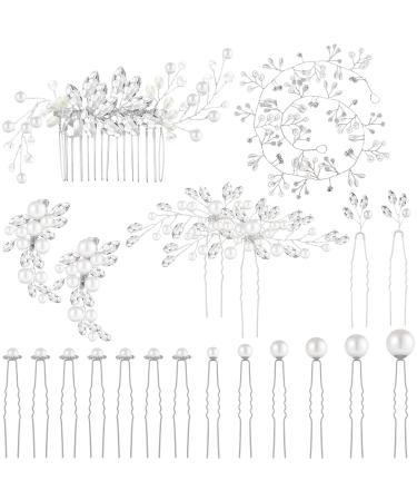 44 Pieces Wedding Hair Comb Faux Pearl Crystal Bride Hair Accessories Hair Side Comb Clips U-shaped Flower Rhinestone Pearl Hair Clips for Bride Bridesmaid (Fresh Style)