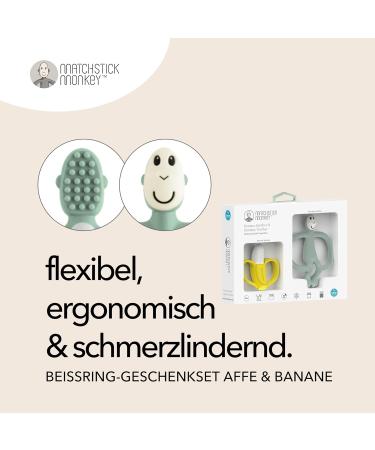 Matchstick Monkey Gift Set: Bite Rings Antimicrobial Dental Aid & Gel Applicator - BPA-Free Easy to Grasp for Babies 3+ Months - Banana & Mint - Buy Online on GoSupps.com