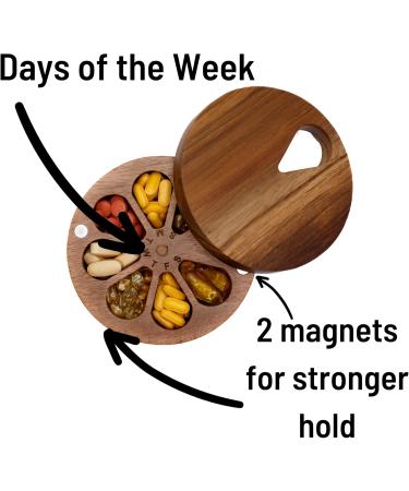 Wooden Daily & Weekly Pill Organizer Travel Case for Vitamins & Medications | Improved Design with Days & Solid Dark Wood Lid - Buy Online on GoSupps.com