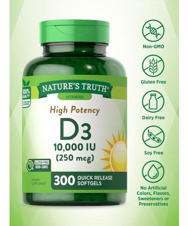 Nature's Truth Vitamin D3 10000 IU Softgels | 300 Count | Extra Strength, Non-GMO & Gluten Free - Buy Online on GoSupps.com