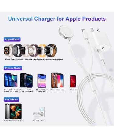 Apple Watch & iPhone 2-in-1 USB-C Magnetic Fast Charger 6FT - Compatible with Series 8/7/6/SE/5/4 & iPhone 14/13/12/11 - White - Buy Online on GoSupps.com