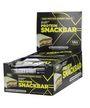 ALLMAX Nutrition High Protein Energy Snack Protein Bar White Chocolate Peanut Butter 12 Bars 2 oz (57 g) Each