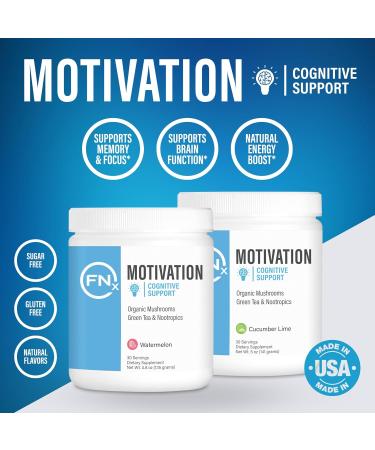 Fenix Nutrition Motivation Cognitive Supplement | Organic Mushrooms Great Tea & Nootropics | Combat Daily Energy Slumps & Brain Fog | Boost Mood Alertness Focus & Energy | 30 Servings | Watermelon - Buy Online on GoSupps.com