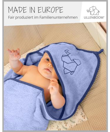 Ullenboom Hooded Towel for Babies - 100% Cotton Oeko-Tex Certified 75x75 cm Blue Bath Towel & Bathrobe for Kids Up to 3 Years - Buy Online on GoSupps.com