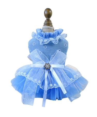 Bt Bear Kleine Dog dress puppy skirt bow princess dress tutu rock wedding top dress for cats small dogs girls (blue m) medium