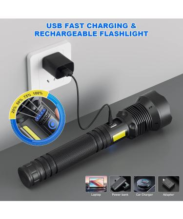 Cinlinso Rechargeable Flashlight | 150000 Lumens Super Bright LED | 7 Modes COB Work Light | IPX6 Waterproof | Handheld for Hunting, Camping, Emergencies - Black - Buy Online on GoSupps.com