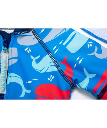 BONVERANO Baby Boy All-in-one Sunsuit/Swimsuit | UPF 50+ Sun Protection | 12-18 Months | Blue/Red Whale Design - Buy Online on GoSupps.com