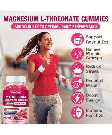 Magnesium L-Threonate Gummies - 2000mg for Brain Muscle & Nervous System Support. Sugar-Free Raspberry Flavor 60 Count for Kids & Adults - Buy Online on GoSupps.com
