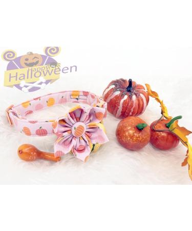 Adjustable Dog Collar with Removable Flower | Halloween Pink Pumpkin Hedgehog Design - XS Size - Buy Online on GoSupps.com