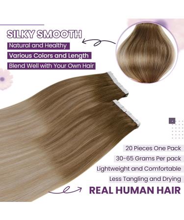 LAAVOO Tape-In Hair Extensions | Real Hair Ombre & Balayage | 35cm Length | Light Brown to Platinum Blond | 20PCs 50G #8/18/60 - Buy Online on GoSupps.com