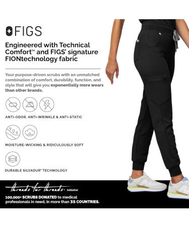 FIGS Zamora High Waisted Jogger Style Scrub Pants for Women - Slim Fit, 6 Pockets, High Rise, Yoga Waistband - Black (Regular, Medium) - Buy Online on GoSupps.com