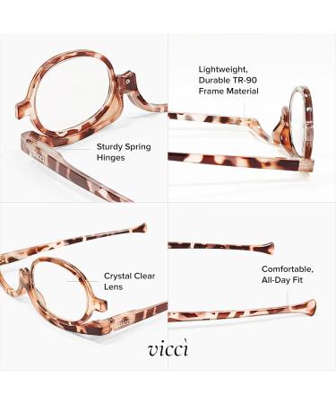 VICCI Makeup Reading Glasses - Dual-Purpose Flip Up Lens Magnifying Eyeglasses for Women | Lightweight Tortoise +2.5 Distortion-Free Vision - Buy Online on GoSupps.com