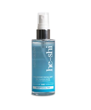 He-Shi Hyaluronic Self Tanning Water Facial Mist - Face Tanning H2-Glow Medium to Dark - Streak Free Fake Tan Formula - Quick Dry Natural Looking Tan - Vegan & Cruelty Free (100ml)