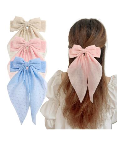3PCS Big Hair Bow for Women  Large Bow Hair Barrette Clips  French Barrette Bowknot Long Tail  Soft Plain Color Hairpin Holding Hair for Women  Girls  Toddlers Kids