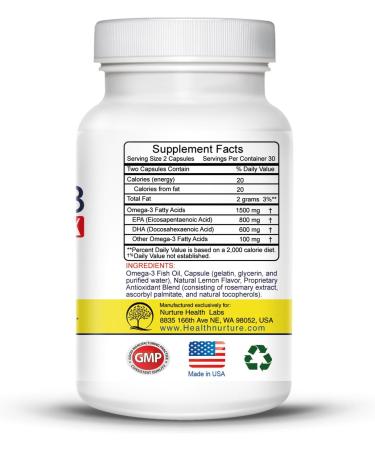 Health Nurture Fish Oil Omega-3 Maximum Strength 1500mg (800 EPA/600 Dha) Pharmaceutical Grade Fish Oil - Buy Online on GoSupps.com