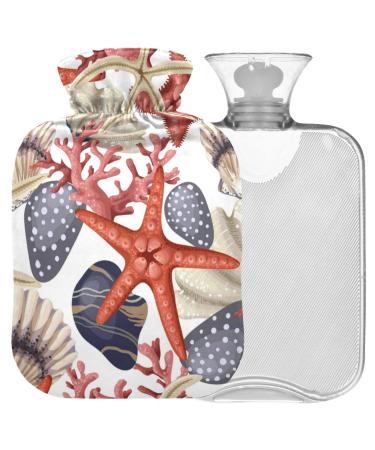 Naanle Korallen-Seestern-Mussel heat bottle with reference transparent hot water bottle 1 l hot water bottle for bed handfoot warmer pain relief heat and cold therapy
